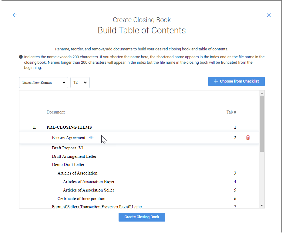 Creating a Closing Book Litera Transact