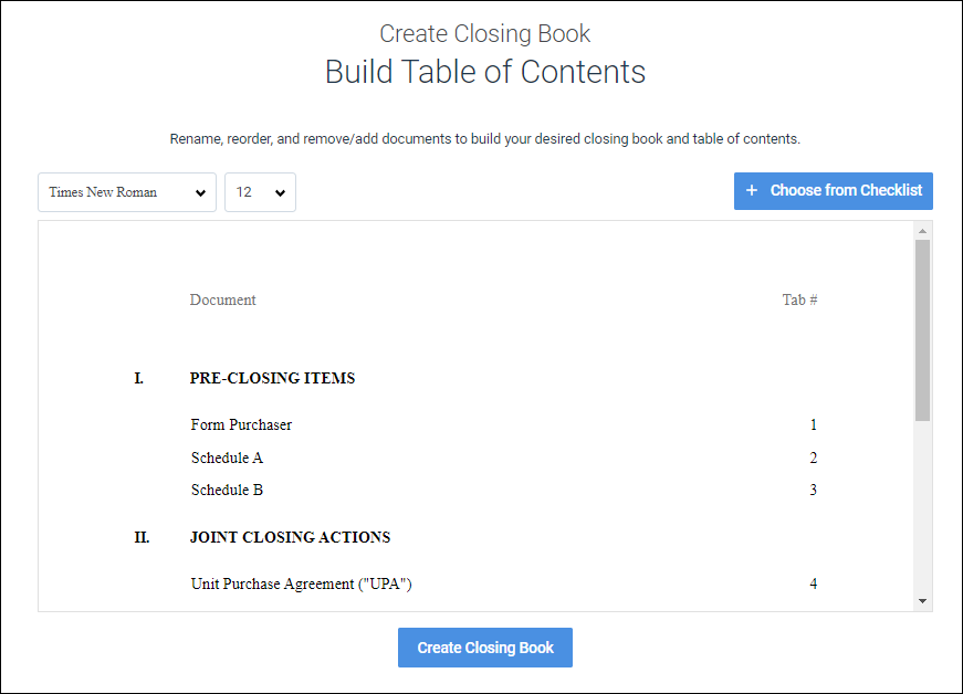 Creating a Closing Book Litera Transact